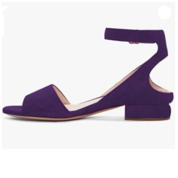 XYD Dark Purple Low Heel Sandal Pumps Open Toe Ankle Strap Slingback Chunky Shoe - Picture 1 of 8